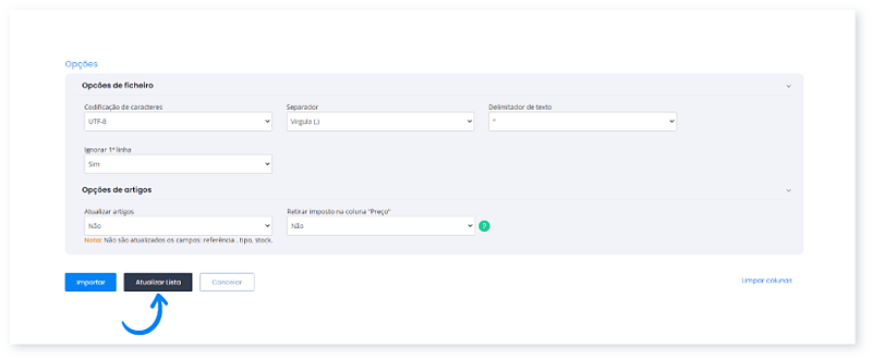 Importar artigos a partir de um ficheiro XLS, XLSX ou CSV 7